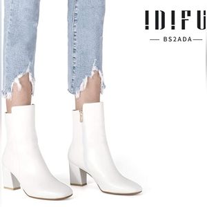 IDIFU Women's Ada Fashion Square Toe Ankle Boots Low Block Heel Short Boots